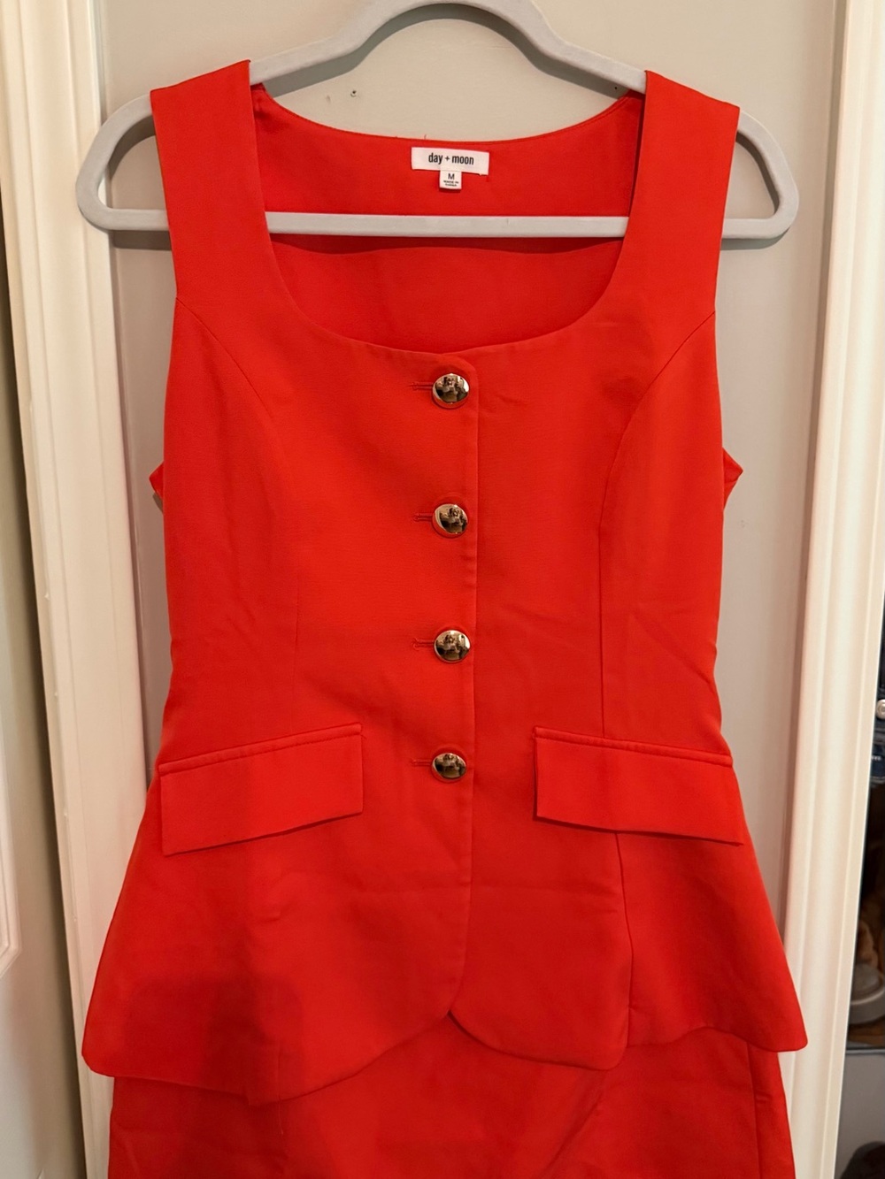 day + moon Orange Mini Dress with Gold Buttons